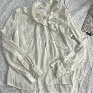 Satin Jacquard Tie Neck Top